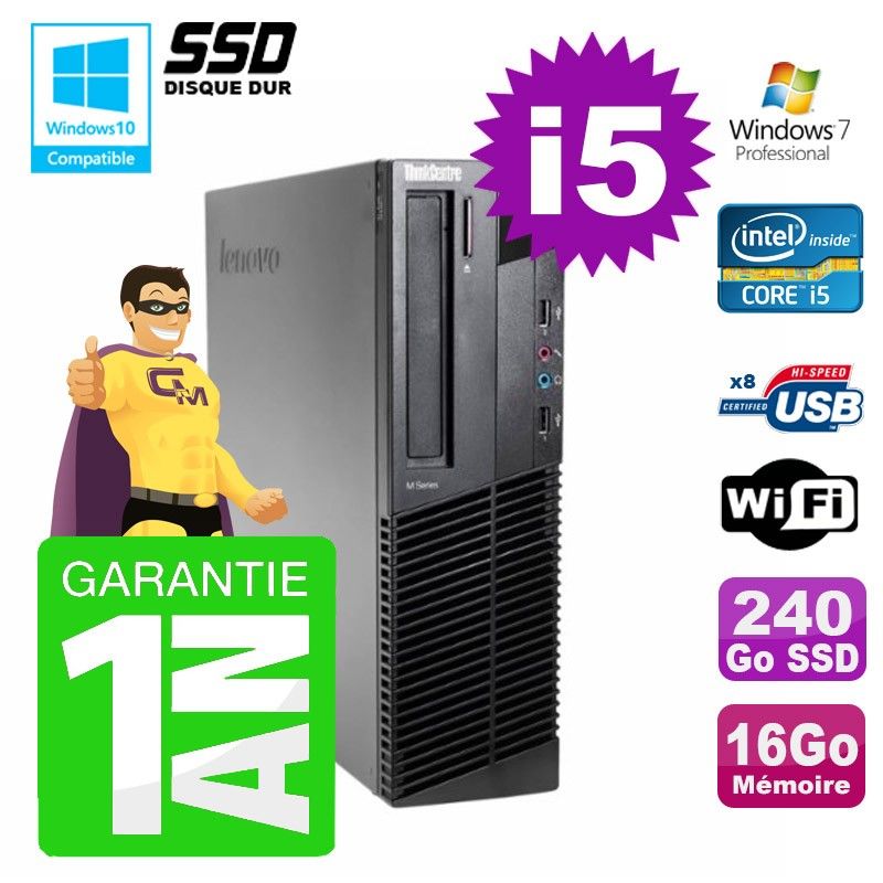Lenovo M91p SFF Computer - Intel i5-2400, 16GB RAM, 240GB SSD, Windows 7 Pro