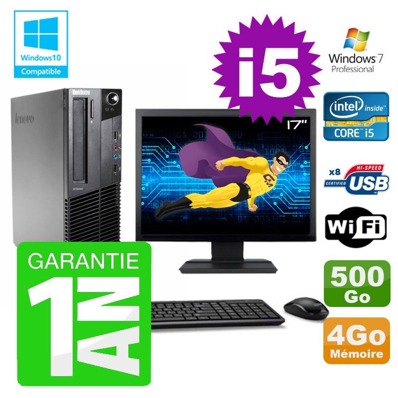 Lenovo M91p SFF Desktop - Intel Core i5-2400, 4GB RAM, 500GB HDD, DVD Drive, Wi-Fi, Windows 7 Pro