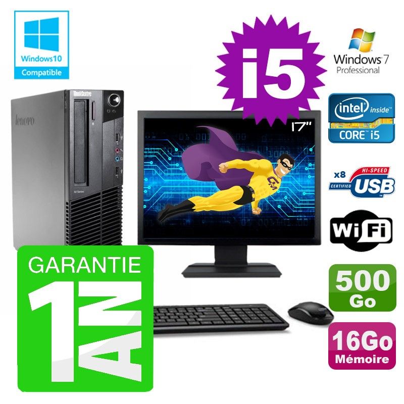 Lenovo M91p SFF Desktop PC - Intel Core i5-2400, 16GB RAM, 500GB HDD, DVD Burner, WiFi, Windows 7 Pro