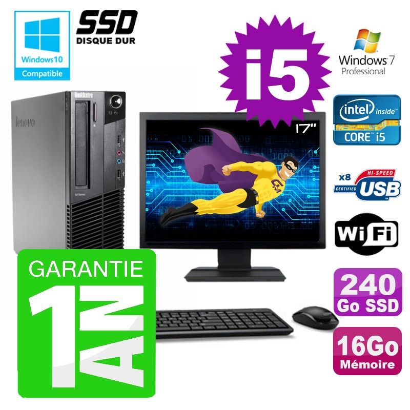 Lenovo M91p SFF Desktop PC - Intel Core i5, 16GB RAM, 240GB SSD, DVD Burner, Windows 7 Pro