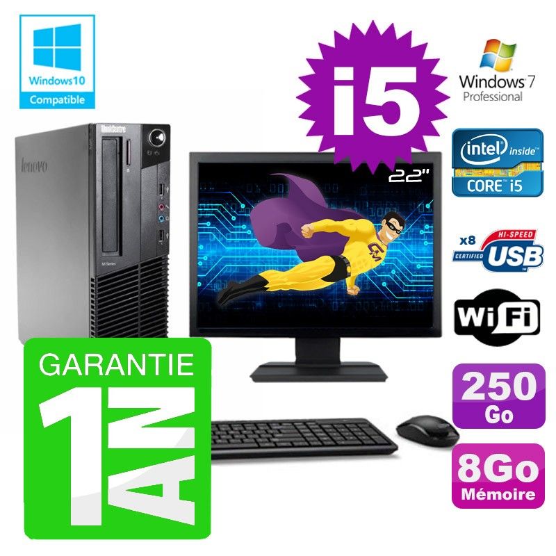 Lenovo M91p SFF Desktop PC - Intel Core i5-2400, 8GB RAM, 250GB HDD, DVD Burner, WiFi, Windows 7 Pro
