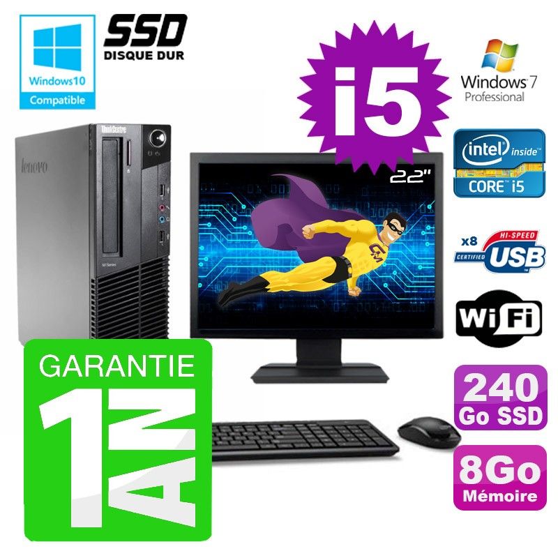 Lenovo M91p SFF Desktop Computer - Intel Core i5-2400, 8GB RAM, 240GB SSD, DVD Burner, WiFi, Windows 7 Pro