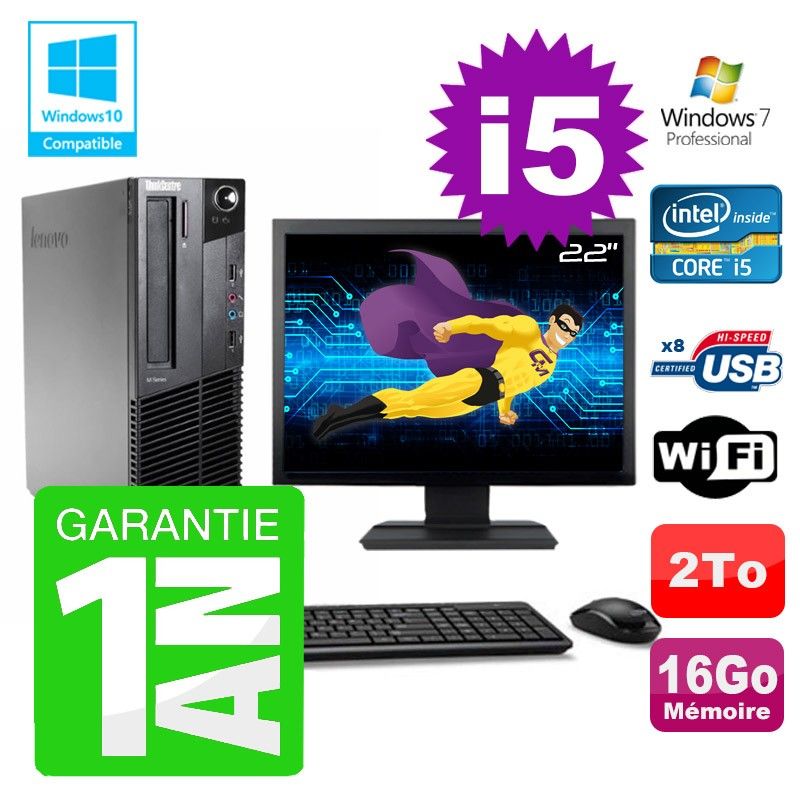 Lenovo M91p SFF Desktop Computer - Intel Core i5-2400, 16GB RAM, 2TB HDD, DVD Drive, WiFi, Windows 7 Pro