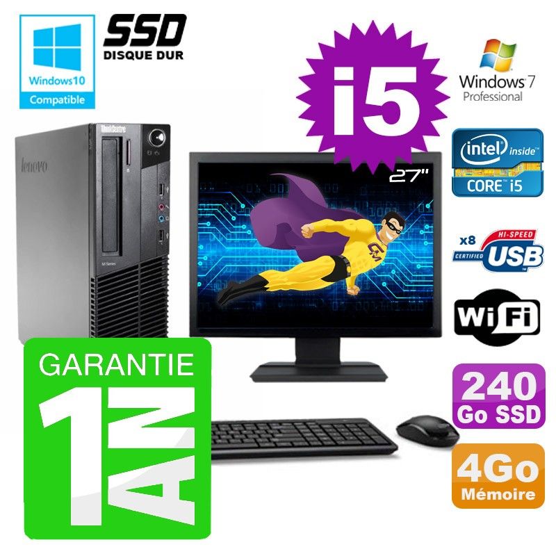 Lenovo M91p SFF PC - Intel I5, 4GB RAM, 240GB SSD, Wi-Fi, Windows 7 Pro