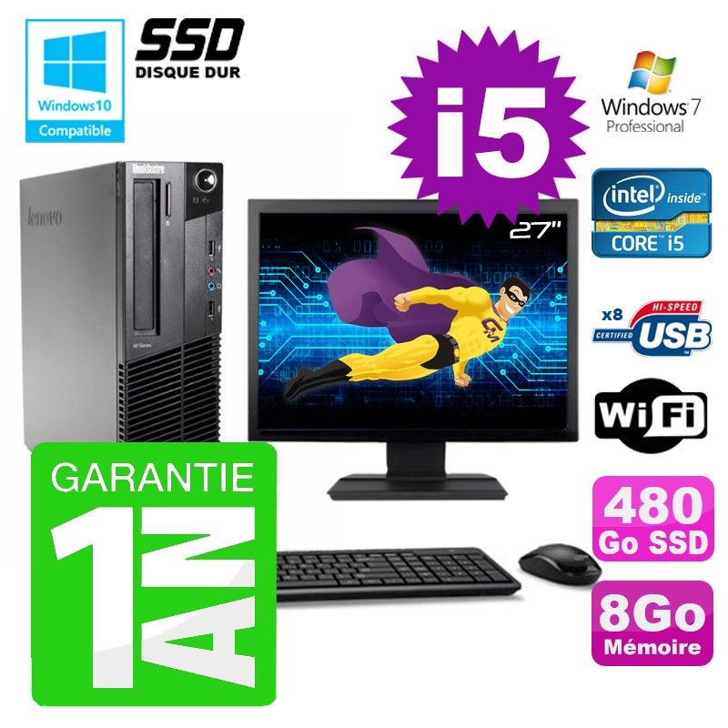 Lenovo M91p SFF Desktop - Intel Core i5-2400, 8GB RAM, 480GB SSD, DVD Writer, Windows 7 Pro