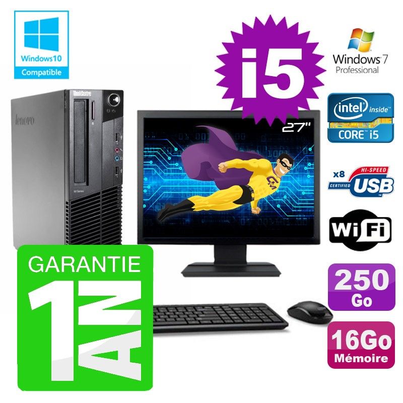 Lenovo M91p SFF Desktop - Intel Core i5-2400, 16GB RAM, 250GB SSD, DVD Burner, WiFi, Windows 7 Pro