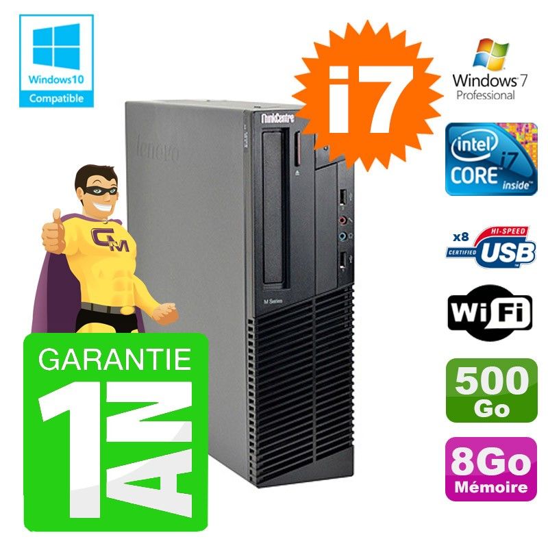 Lenovo M91p SFF Desktop PC - Intel Core i7-2600, 8GB RAM, 500GB HDD, DVD Burner, WiFi, Windows 7 Pro