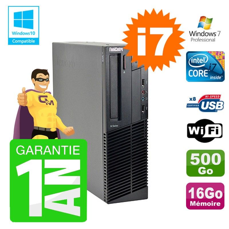 Lenovo M91p SFF PC - Intel Core i7-2600, 16GB RAM, 500GB HDD, DVD Burner, WiFi, Windows 7 Pro
