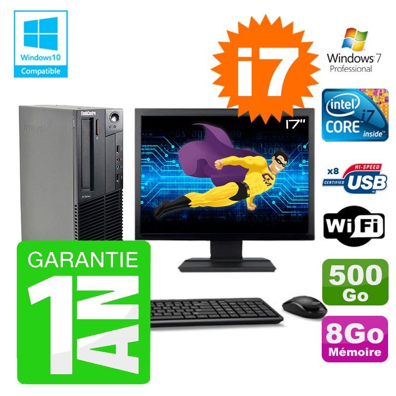 Lenovo M91p SFF Desktop Computer - Intel i7-2600, 8GB RAM, 500GB HDD, DVD Burner, WiFi, Windows 7 Pro