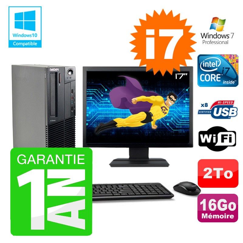 Lenovo M91p SFF Desktop PC - Intel Core i7-2600, 16GB RAM, 2TB HDD, DVD Burner, WiFi, Windows 7 Pro