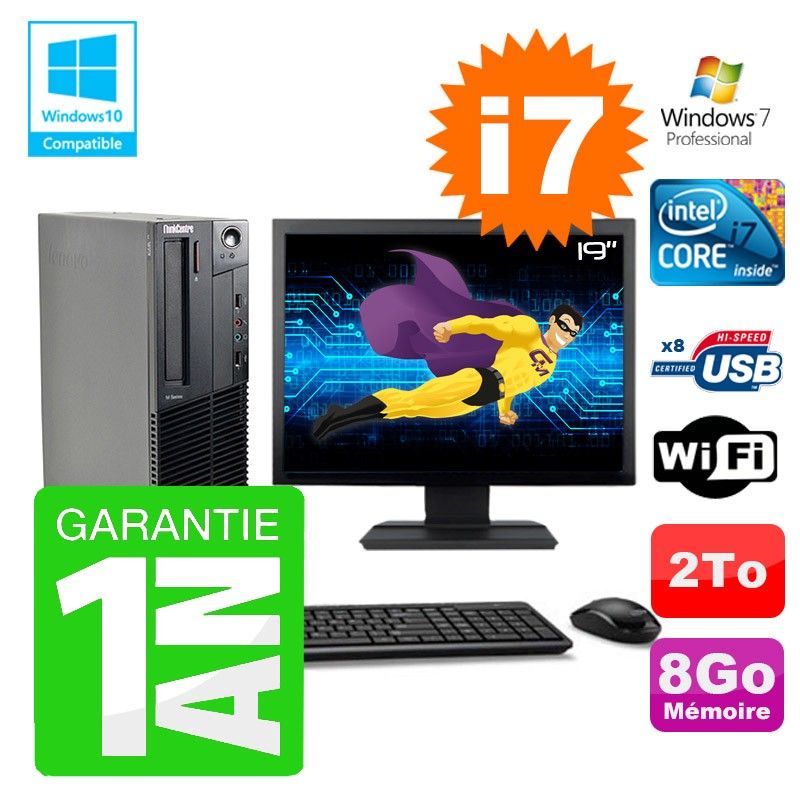 Lenovo M91p SFF Desktop Computer - Intel Core i7-2600, 8GB RAM, 2TB HDD, DVD Drive, WiFi, Windows 7 Pro