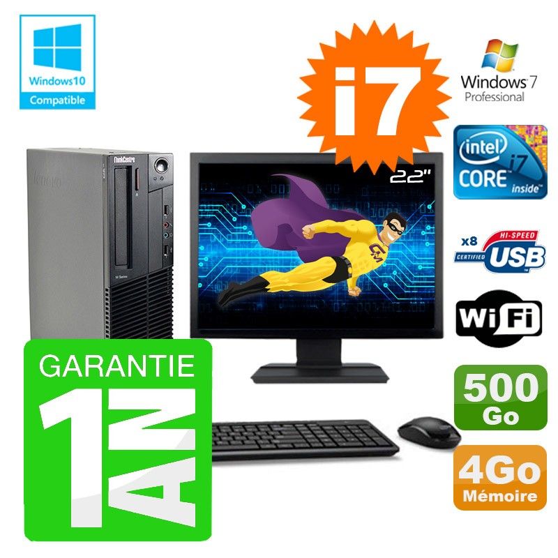 Lenovo M91p SFF Desktop Computer - Intel Core i7-2600, 4GB RAM, 500GB HDD, DVD Burner, WiFi, Windows 7 Pro