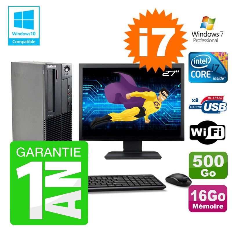 Lenovo M91p SFF Desktop - Intel Core i7-2600, 16GB RAM, 500GB HDD, DVD Drive, Windows 7 Pro