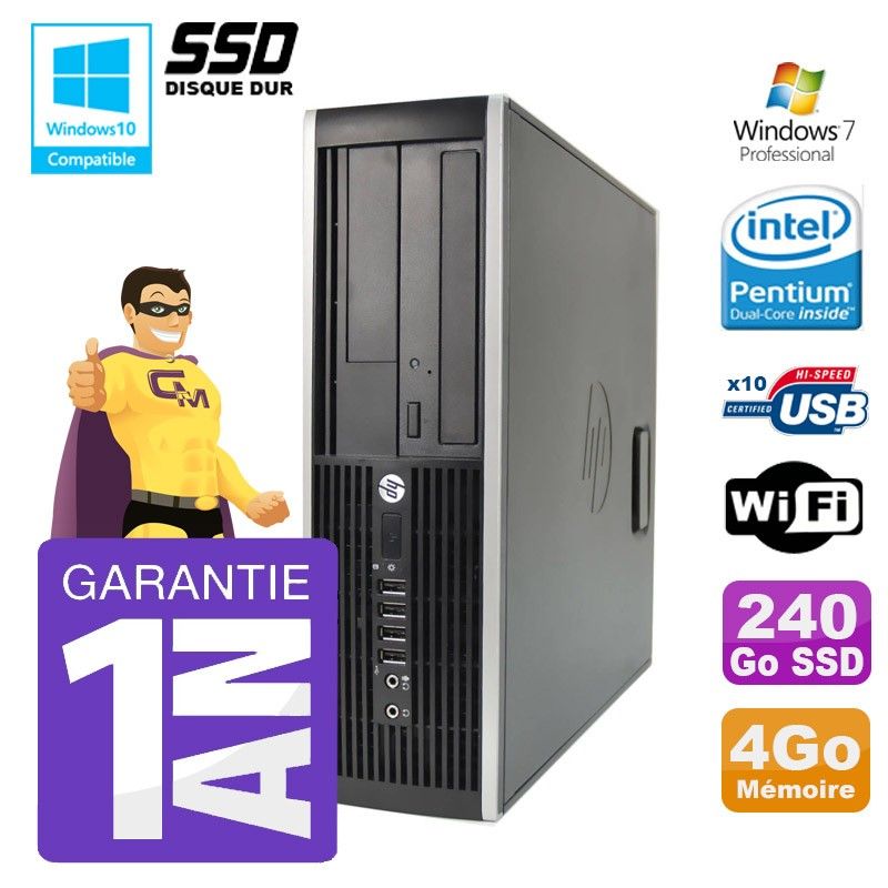 HP 8200 SFF Desktop Computer - Intel Core i3-2100, 4GB RAM, 240GB SSD, DVD Burner, WiFi