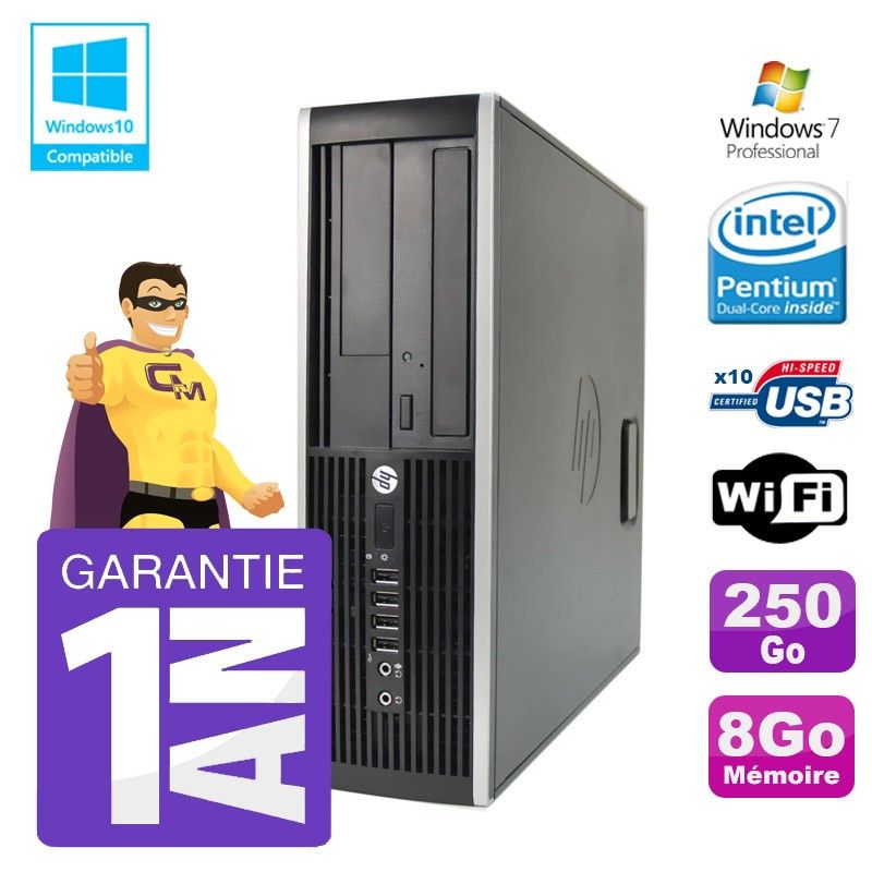 HP 8200 Elite SFF PC - Intel G630, 8GB RAM, 250GB HDD, DVD Writer, WiFi, Windows 7 Pro
