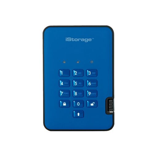iStorage diskAshur² - 1TB Encrypted External Hard Drive - USB 3.1 Gen 1 - 5400 RPM - 8MB Buffer - AES 256-bit, FIPS 197 - Ocean Blue - TAA Compliant