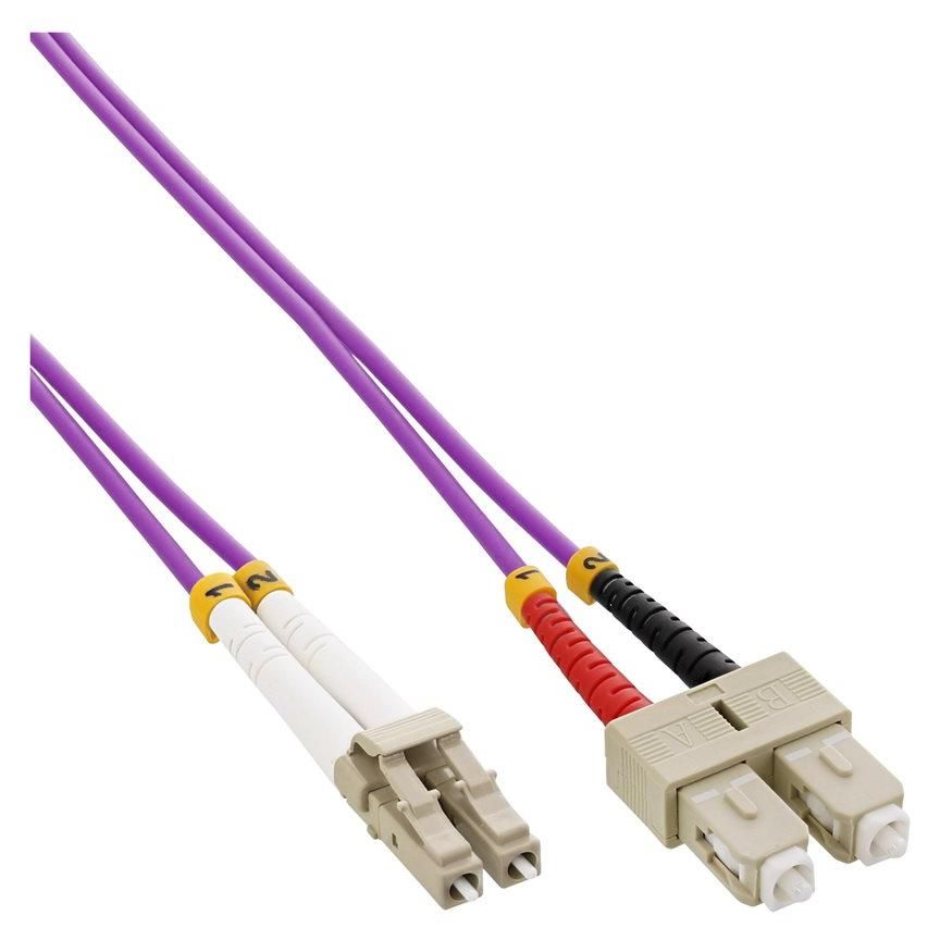 INTOS ELECTRONIC LC Multi-Mode (M) to SC Multi-Mode (M) Fiber Optic Cable, 25m, Duplex, 50/125 μm OM4 Halogen-Free Violet