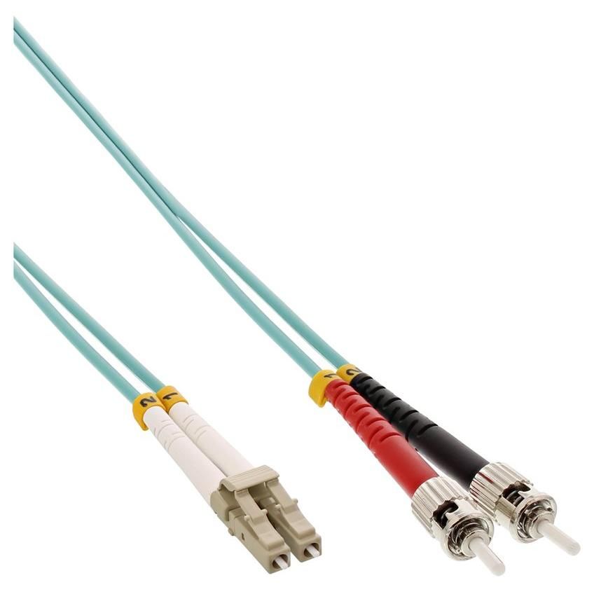 INTOS ELECTRONIC LC Multi-Mode (M) to ST Multi-Mode (M) Cable - 7.5m, Duplex Fiber Optic, 50/125 μm, OM3, Halogen-Free, Turquoise