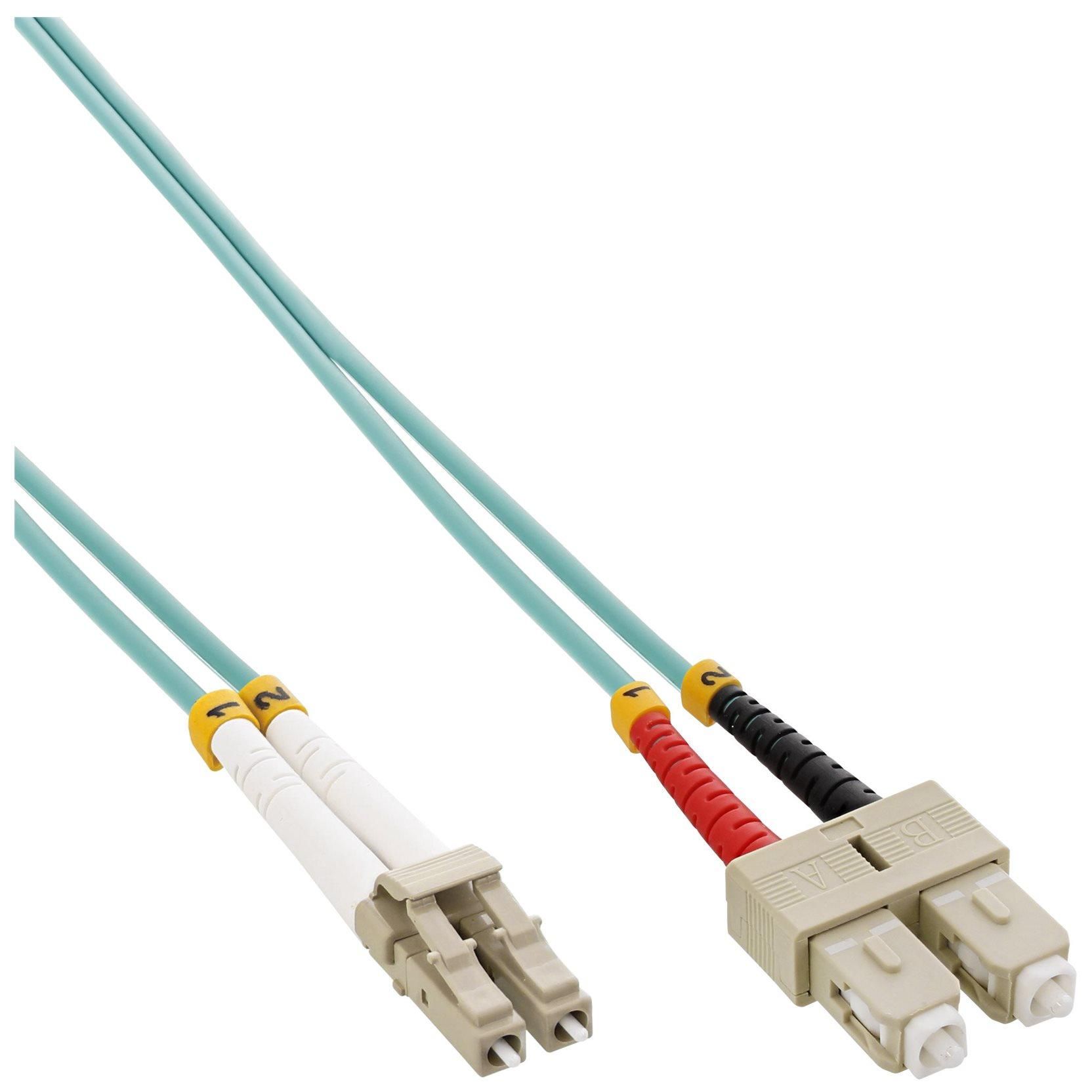 INTOS ELECTRONIC OM3 Duplex Fiber Optic Cable, 0.5m, LC Multi-Mode (M) to SC Multi-Mode (M), Turquoise