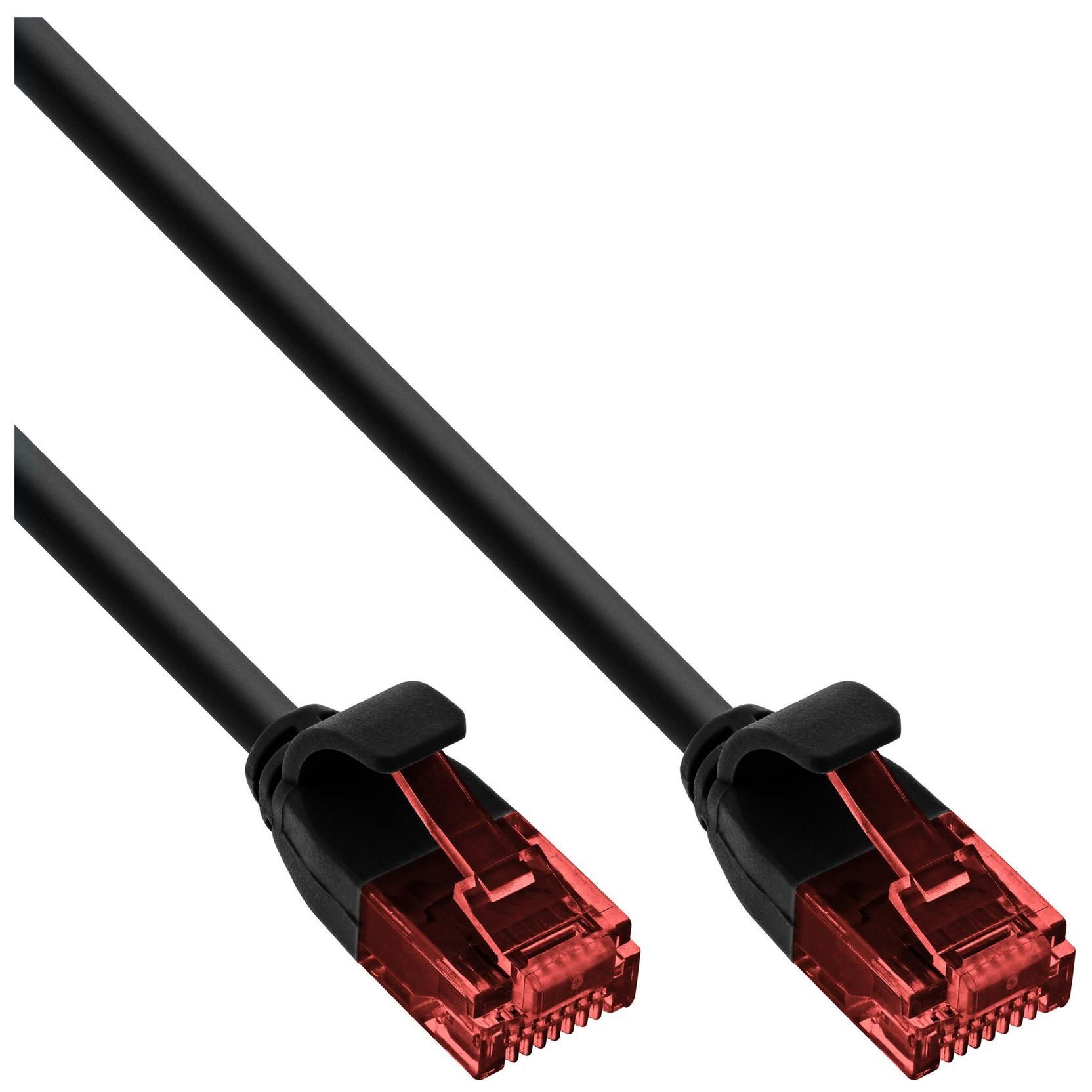 INTOS ELECTRONIC InLine Slim - 10ft RJ-45 (M) to RJ-45 (M) Cable - CAT 6 UTP - Molded, Round, Hook-less - Black
