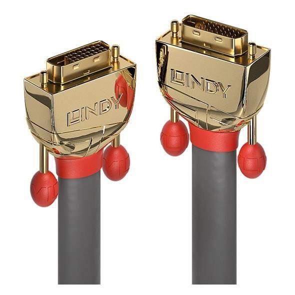 Lindy Gold DVI Cable - 20m Dual Link - M to M - Screw Threads - Grey