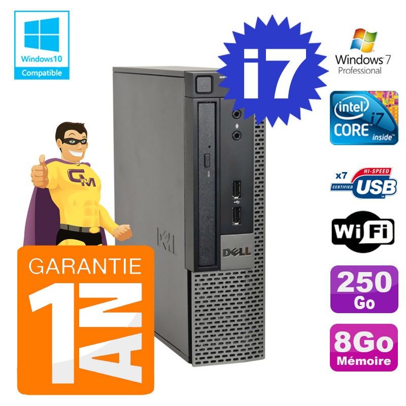 Dell 790 Ultra USFF Mini PC with Intel Core i7-2600, 8GB RAM, 250GB SSD, WiFi, Windows 7 Pro