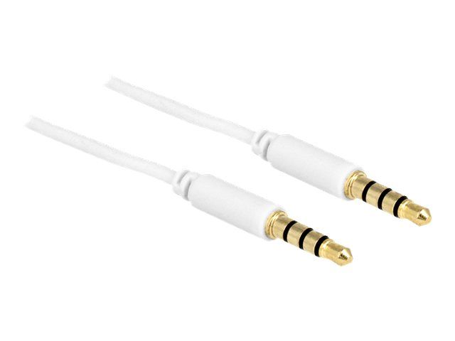 Delock Audio Cable - 3m, 4-Pole Male to Male Jack, Shielded, White