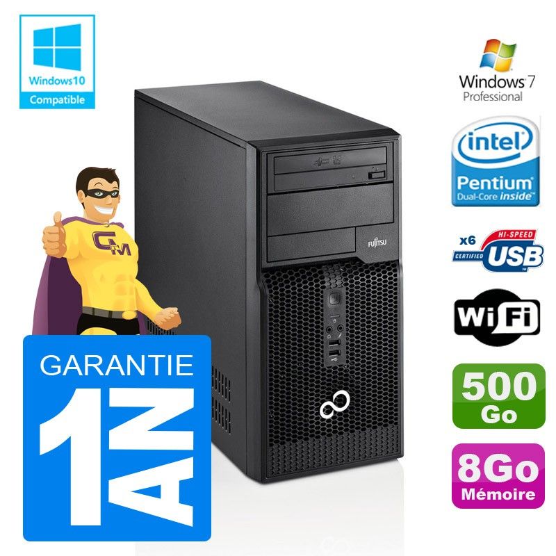 Ordinateur de bureau Fujitsu Esprimo P400 - Processeur Intel Pentium G630, 8 Go de RAM, 500 Go SSD, Wi-Fi, Windows 7 Professionnel