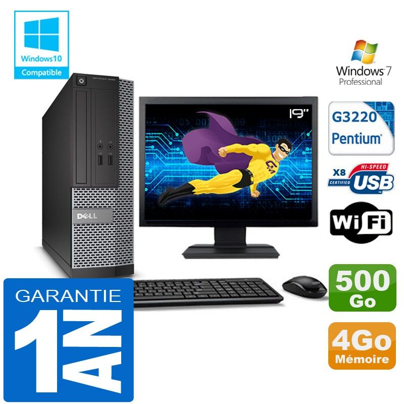 Dell 3020 SFF Desktop PC - Intel Pentium G3220, 4GB RAM, 500GB HDD, WiFi, Windows 7 Pro