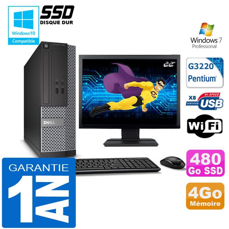 Dell 3020 SFF Desktop PC - Intel G3220, 4GB RAM, 480GB SSD, WiFi, Windows 7 Pro