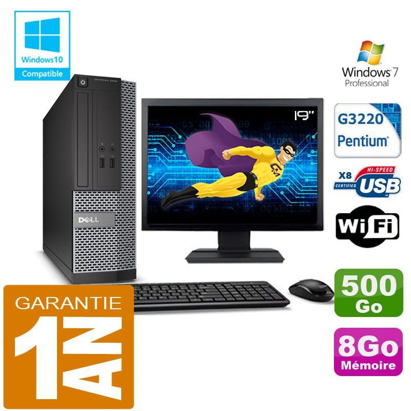 Dell 3020 SFF Desktop PC - Intel Pentium G3220, 8GB RAM, 500GB HDD, WiFi, Windows 7 Pro