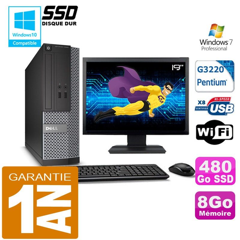 Dell 3020 SFF Desktop PC - Intel Pentium G3220, 8GB RAM, 480GB SSD, WiFi, Windows 7 Pro