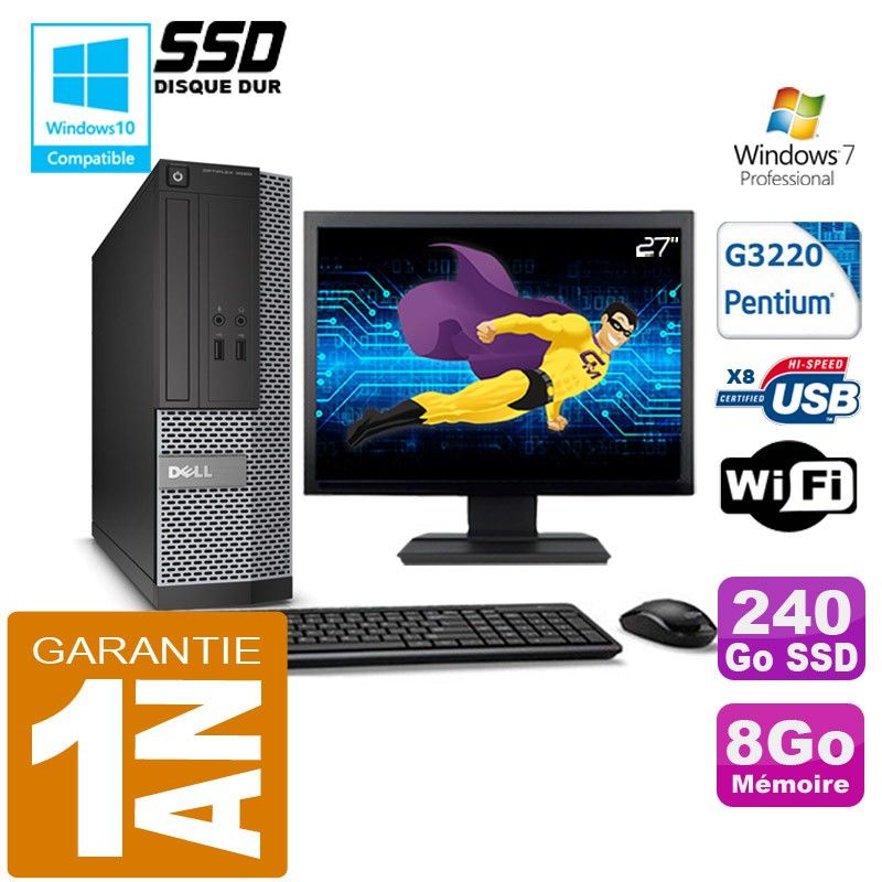 Dell 3020 SFF PC - Intel G3220, 8GB RAM, 240GB SSD, WiFi, Windows 7 Pro