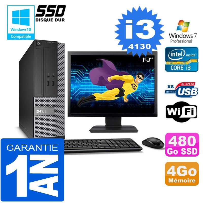 Dell 3020 SFF Desktop - Core i3-4130, 4GB RAM, 480GB SSD, WiFi, Windows 7 Pro