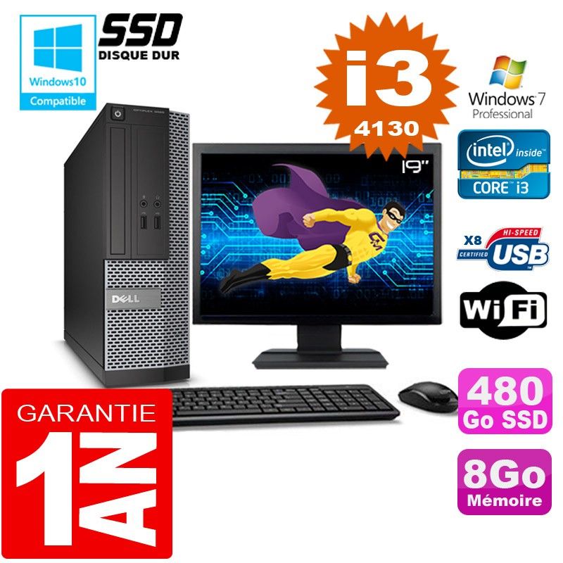 Dell 3020 SFF Desktop PC - Core i3-4130, 8GB RAM, 480GB SSD, WiFi, Windows 7 Pro
