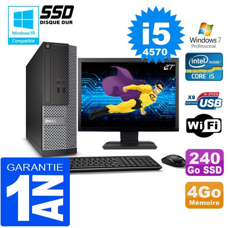 Dell 3020 SFF Desktop - Core i5-4570, 4GB RAM, 240GB SSD, WiFi, Windows 7 Pro