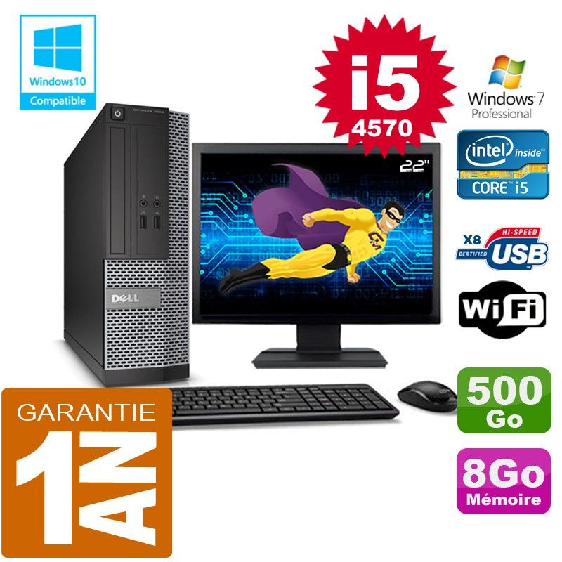 Ordinateur de bureau Dell 3020 SFF - Processeur Intel Core i5, 8 Go de RAM, 500 Go SSD, WiFi, Windows 7 Pro