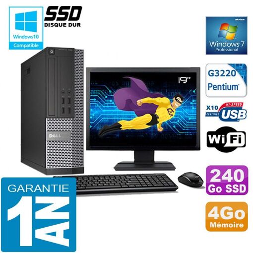 Ordinateur de bureau Dell 7020 SFF - Intel Pentium G3220, 4 Go de RAM, 240 Go SSD, WiFi, Windows 7 Professionnel
