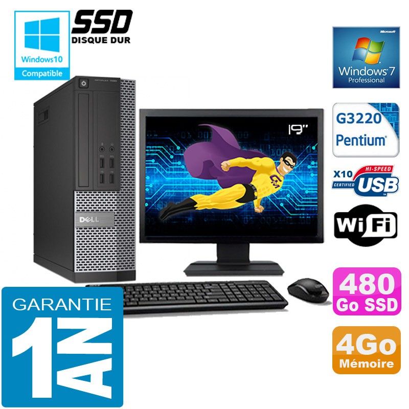 Dell 7020 SFF Desktop PC - Intel Pentium G3220, 4GB RAM, 480GB SSD, WiFi, Windows 7 Pro