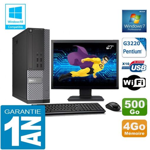 Ordinateur de bureau Dell 7020 SFF - Processeur Intel Pentium G3220, 4 Go de RAM, 500 Go SSD, Wi-Fi, Windows 7 Professionnel