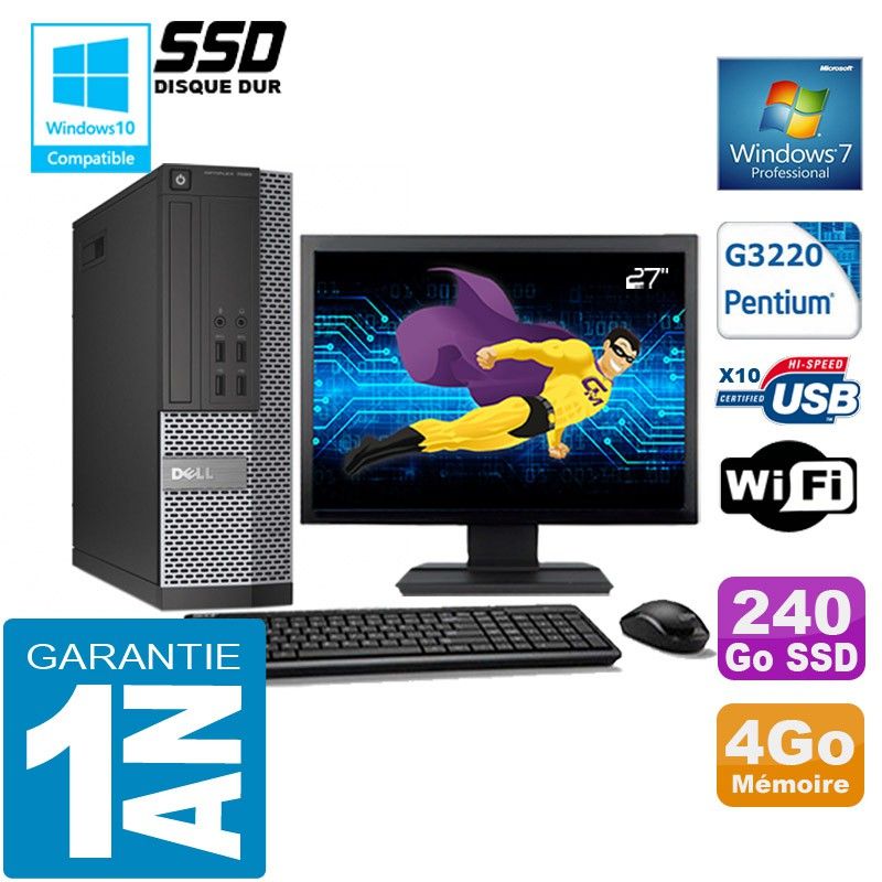 Dell 7020 SFF Computer - Intel G3220, 4GB RAM, 240GB SSD, WiFi, Windows 7 Pro