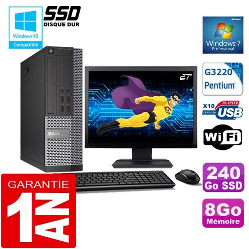 Dell 7020 SFF Desktop PC - Intel Pentium G3220, 8GB RAM, 240GB SSD, WiFi, Windows 7 Pro