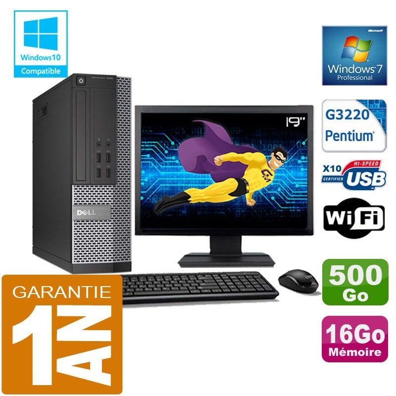 Dell 7020 SFF Desktop PC - Intel Pentium G3220, 16GB RAM, 500GB SSD, WiFi, Windows 7 Pro