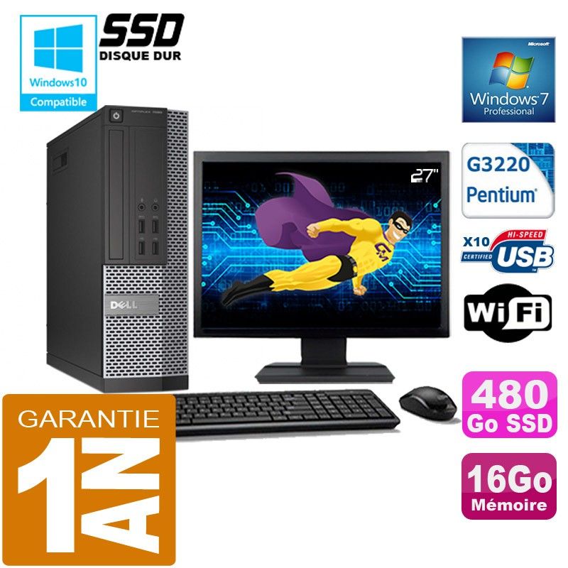 Dell 7020 SFF PC - Intel Pentium G3220, 16GB RAM, 480GB SSD, WiFi, Windows 7 Pro