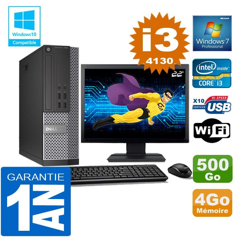Dell 7020 SFF Desktop PC - Core i3-4130, 4GB RAM, 500GB HDD, WiFi, Windows 7 Pro