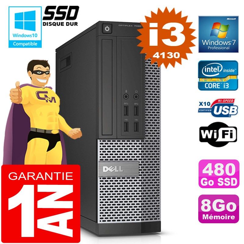 Dell 7020 SFF Computer - Core i3, 8GB RAM, 480GB SSD, DVD Drive, WiFi