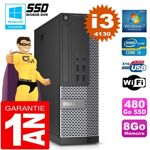 Ordinateur Dell 7020 SFF - Intel Core i3, 8 Go de RAM, SSD 480 Go, lecteur DVD, WiFi
