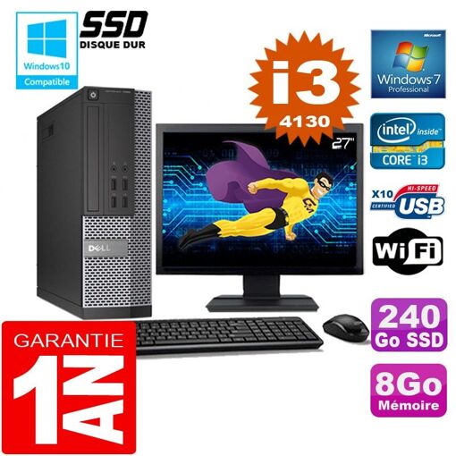 Dell 7020 SFF Desktop - Intel Core i3-4130, 8GB RAM, 240GB SSD, WiFi, Windows 7 Pro