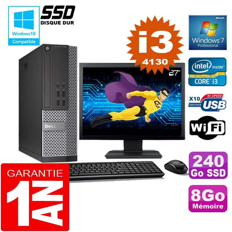 Dell 7020 SFF Desktop - Intel Core i3-4130, 8GB RAM, 240GB SSD, WiFi, Windows 7 Pro