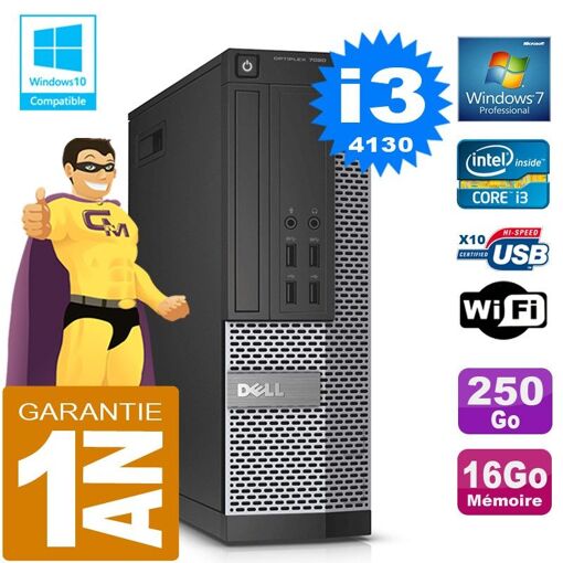 PC de escritorio Dell 7020 SFF - Procesador Intel Core i3-4130, 16 GB de RAM, disco SSD de 250 GB, unidad óptica DVD, WiFi, Windows 7 Profesional